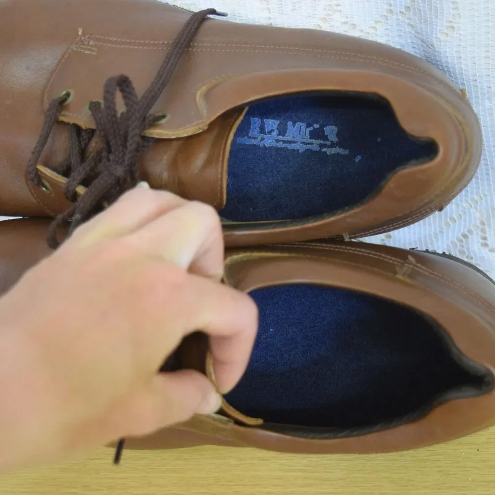 P.W. Minor Orthotic Mens Size 12 Lace Up Brown Leather Shoes Vibram Sole Comfort